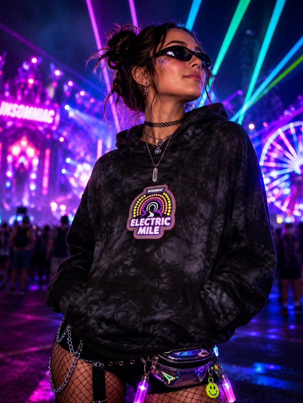 Insomniac's Electric Mile Tie Dye Hoodie, Size Medium